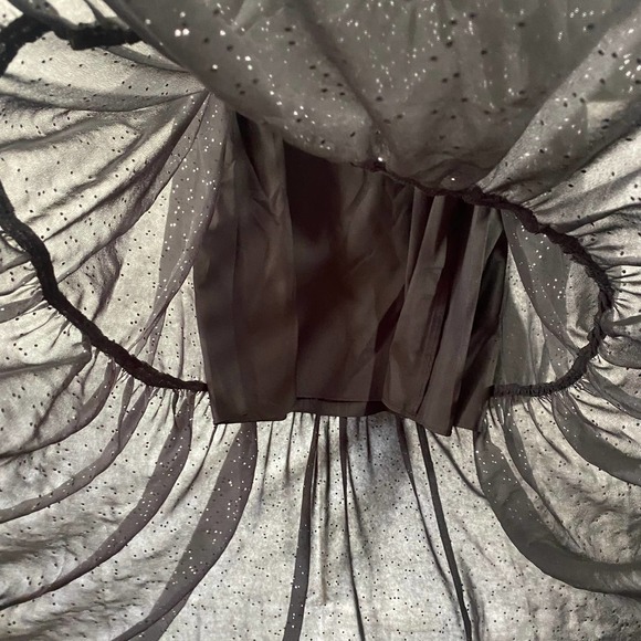 Eliza J Maxi Dress 6 Black Long Puff Sleeve Faux Wrap Studded Chiffon V-Neck - Picture 8 of 14